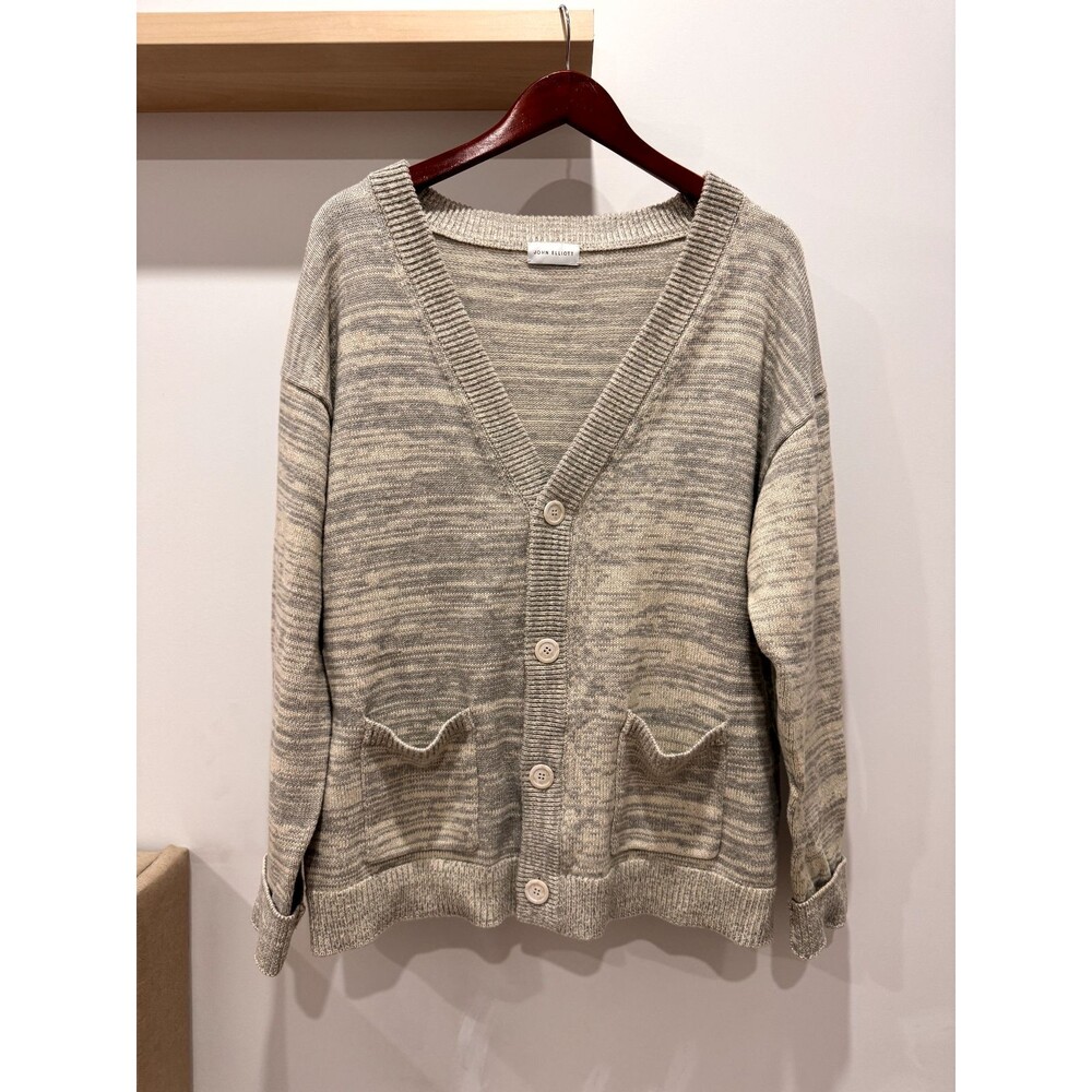 John Elliot Juke Cardigan Cotton Heavy Chunky Fisherman Rib Knit Mens S (1) Gray